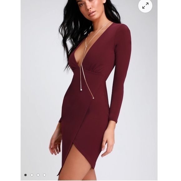 Lulu’s Make it Hot Burgundy Long Sleeve Bodycon Dress Size Medium NWT - Picture 2 of 9